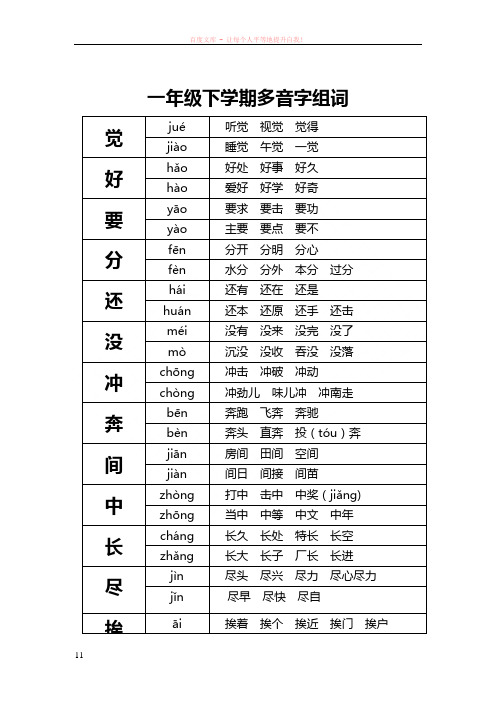 苏教版一年级下册多音字组词