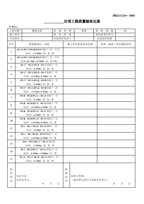 分项工程质量验收记录
