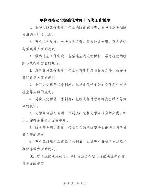 单位消防安全标准化管理十五类工作制度