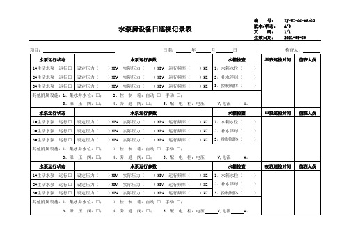 水泵房设备日巡视记录表