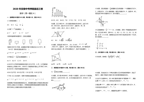 2020年安徽中考押题最后三卷-数学(第一模拟 A)(PDF版无答案)