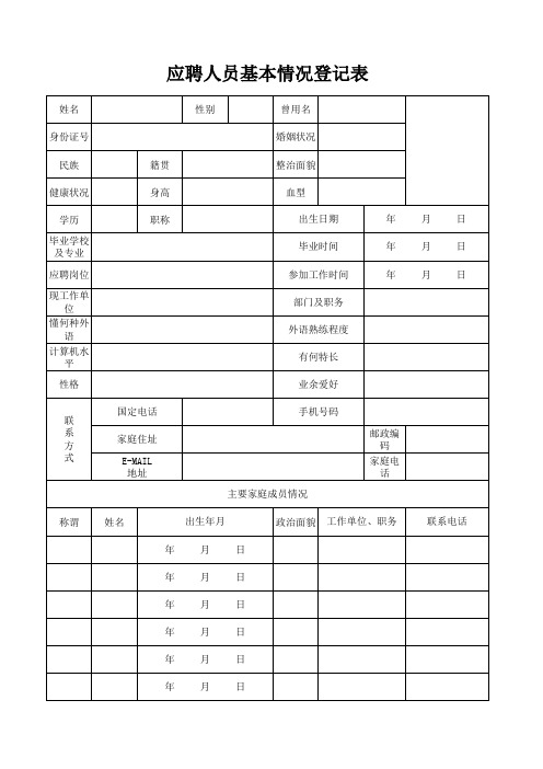 应聘人员基本情况登记表