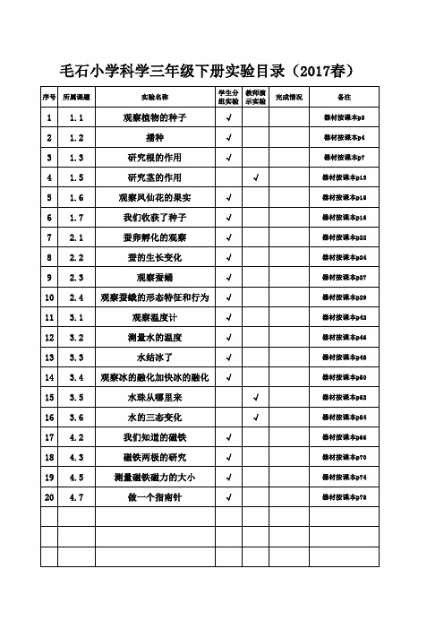 3——6年级科学教学实验目录