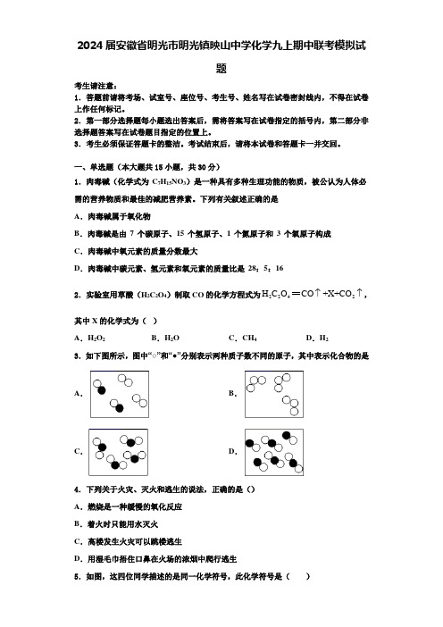 2024届安徽省明光市明光镇映山中学化学九上期中联考模拟试题含答案解析