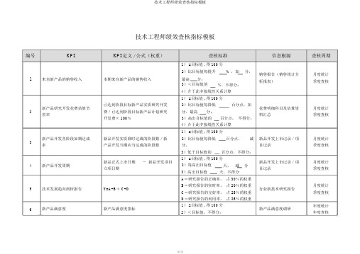 技术工程师绩效考核指标模板