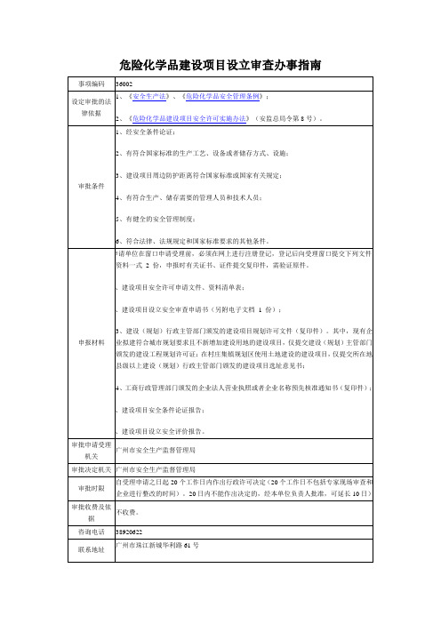 危险化学品建设项目设立审查办事指南