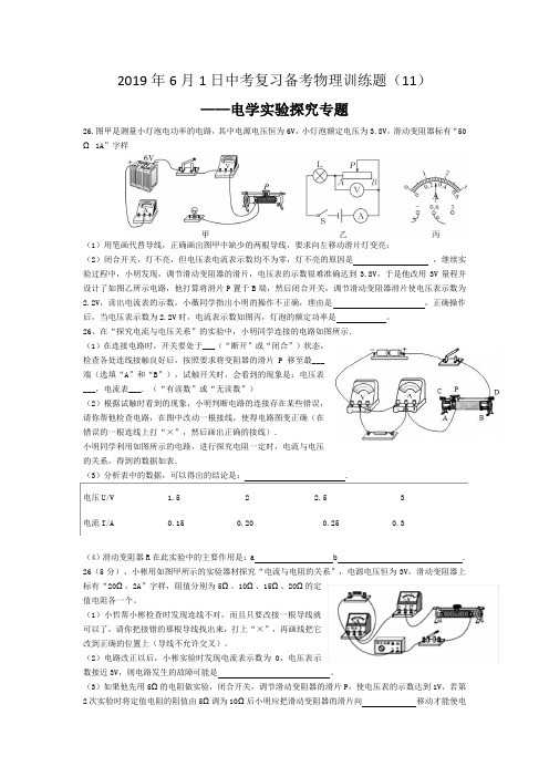 2019年中考复习备考物理电学实验探究专题训练