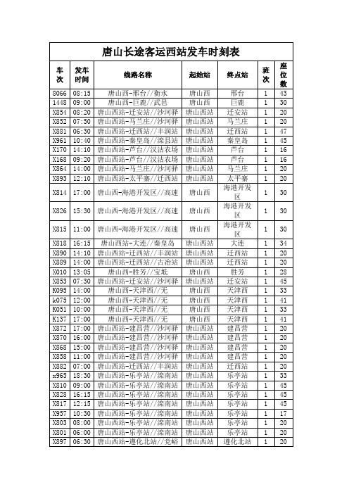 唐山长途客运西站发车时刻表