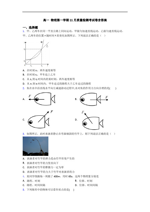 高一 物理第一学期11月质量检测考试卷含答案