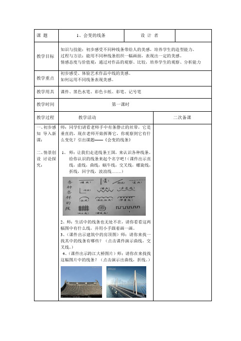 人美版小学二年美术上册全册教案集(表格含有二次备课及教学反思)