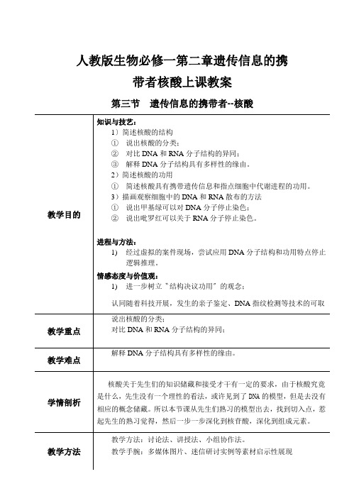 人教版生物必修一第二章遗传信息的携带者核酸上课教案