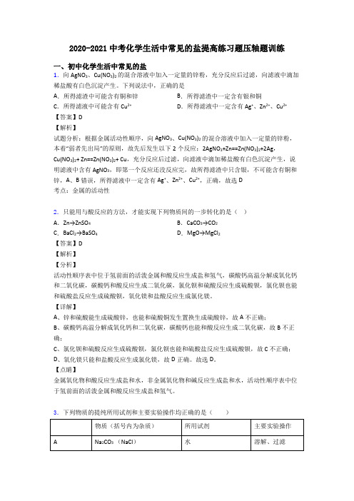 2020-2021中考化学生活中常见的盐提高练习题压轴题训练