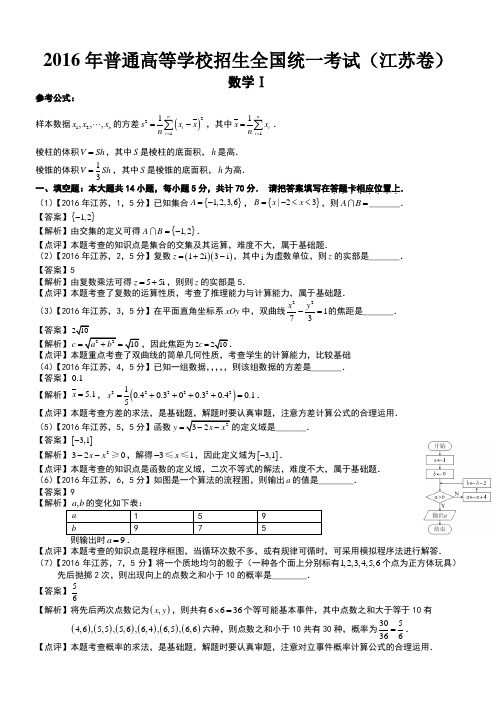 高考江苏数学试题及答案(word解析版)