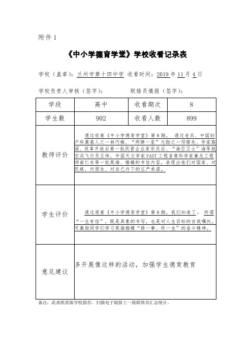 《中小学德育学堂》学校收看记录表 - 8