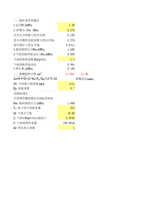 安全阀喷嘴面积计算