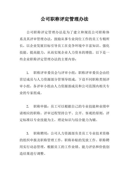 公司职称评定管理办法