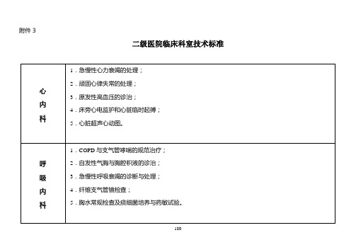 二级医院临床科室技术标准