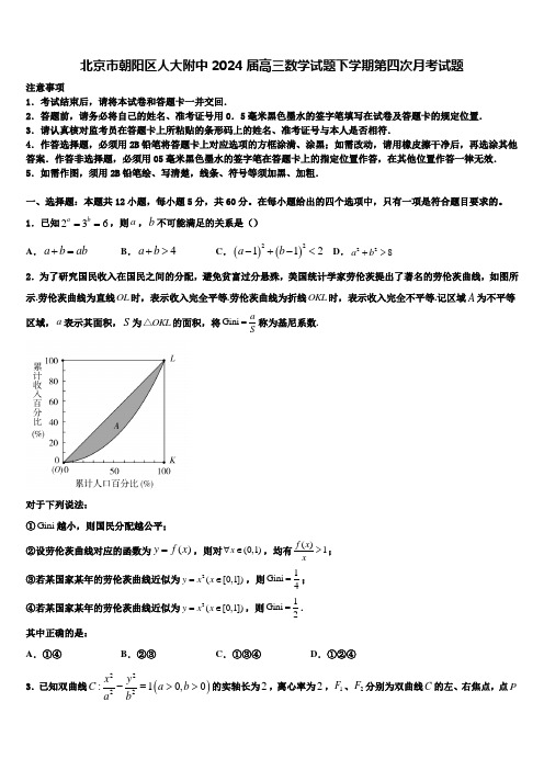 北京市朝阳区人大附中2024届高三数学试题下学期第四次月考试题