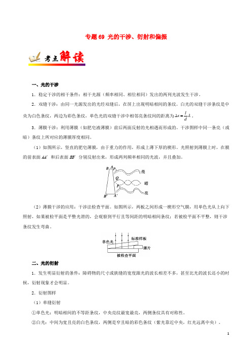 高考物理考点一遍过专题光的干涉衍射和偏振