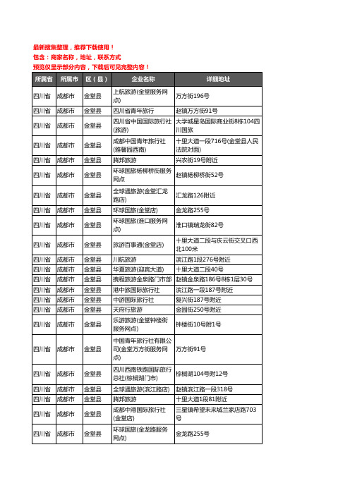 新版四川省成都市金堂县旅行社企业公司商家户名录单联系方式地址大全40家