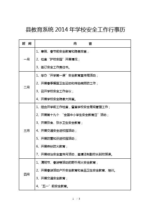 县教育系统2014年学校安全工作行事历