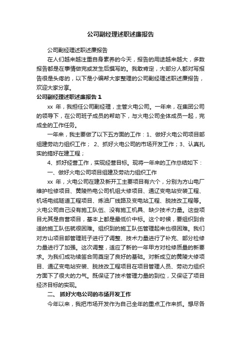 公司副经理述职述廉报告