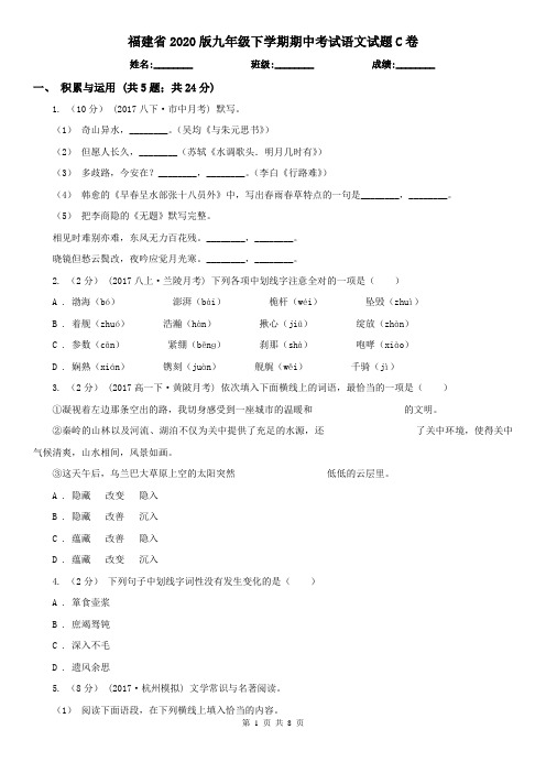 福建省2020版九年级下学期期中考试语文试题C卷(新版)