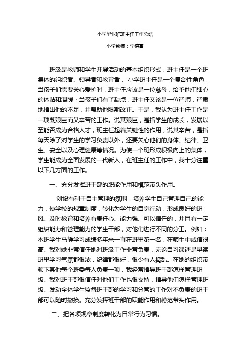 2013年小学毕业班班主任工作总结