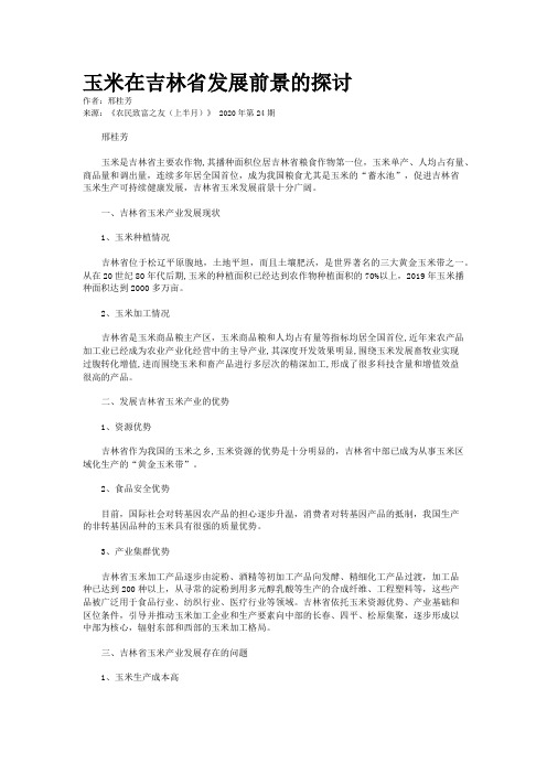 玉米在吉林省发展前景的探讨