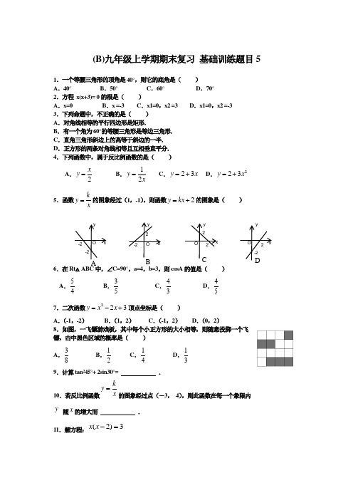 (B)九年级上学期期末复习 基础训练题目5