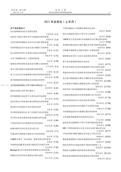 《包装工程》2021年总目次（上半月）