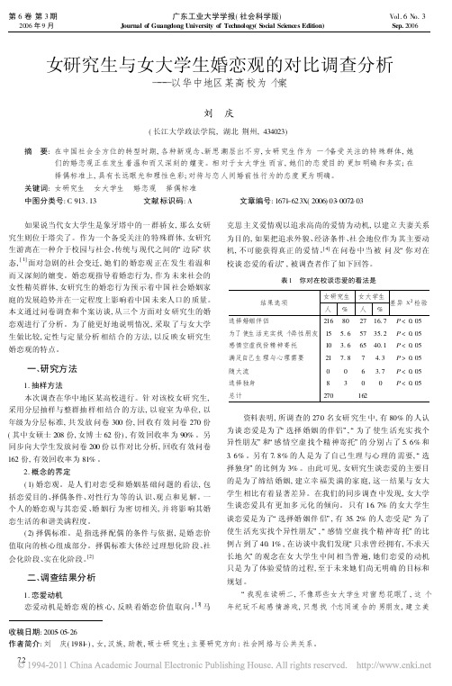 女研究生与女大学生婚恋观的对比调查分析_以华中地区某高校为个案_刘庆