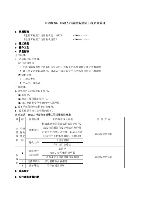 自动扶梯自动人行道设备进场分项工程质量管理