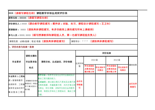 XXX课程教学目标达成度评价表