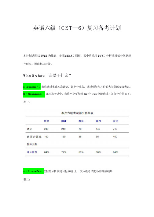 英语六级(CET—6)复习备考计划smart原则分析