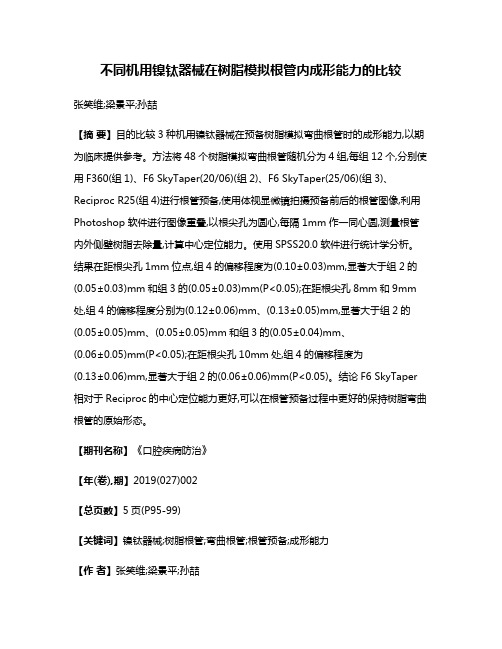 不同机用镍钛器械在树脂模拟根管内成形能力的比较