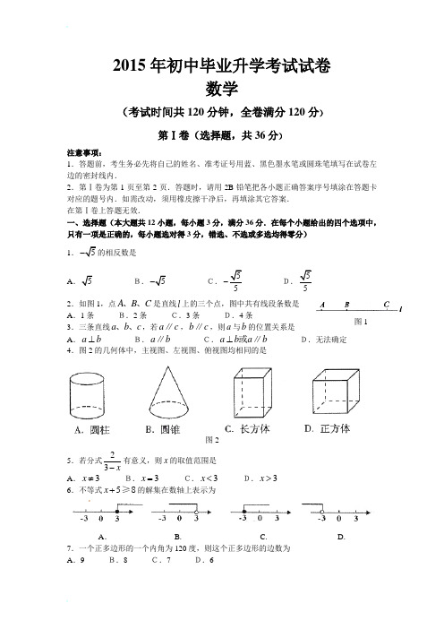 2015年初中毕业升学考试试卷数学含答案(真卷出击)