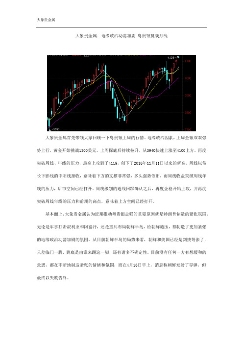 大象贵金属：地缘政治动荡加剧 粤贵银挑战月线