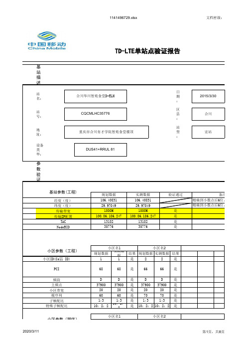 TD-LTE单站性能测试报告_CQCMLHC35776_合川华川智苑食堂D-ELH_20150330_黄朝阳