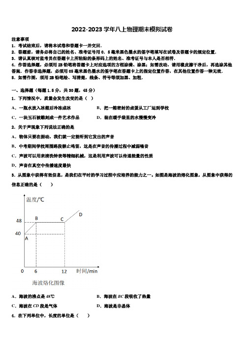 山东省枣庄薛城区五校联考2022-2023学年物理八年级上册期末考试试题含解析