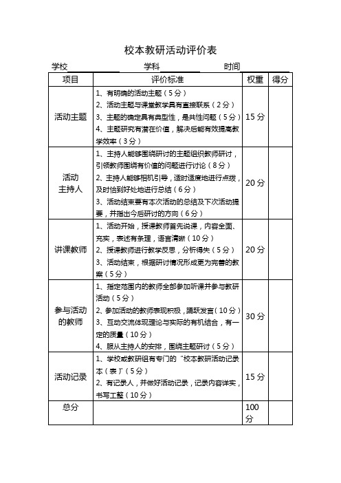 校本教研活动评价表