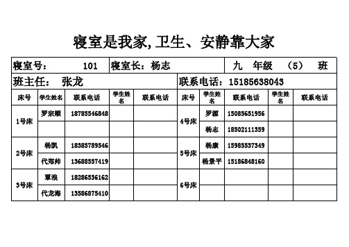 95班寝室学生名单