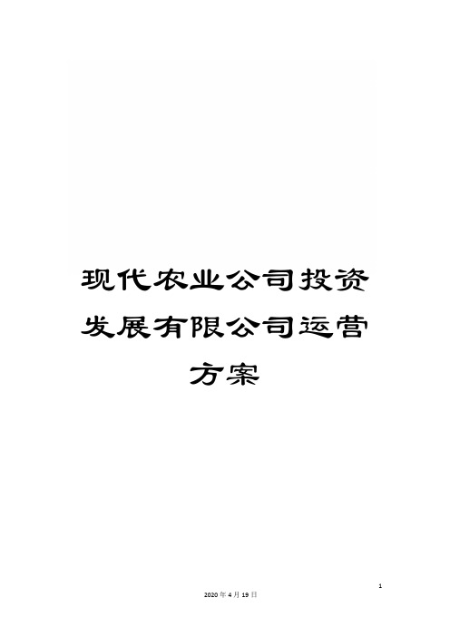 现代农业公司投资发展有限公司运营方案模板