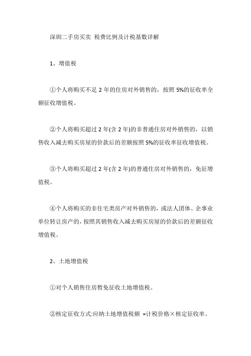 深圳二手房买卖 税费比例及计税基数详解【最新】