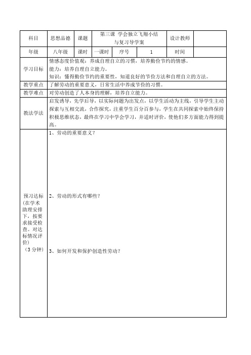 八年级思想品德教学第三课——学会独立飞翔小结与复习