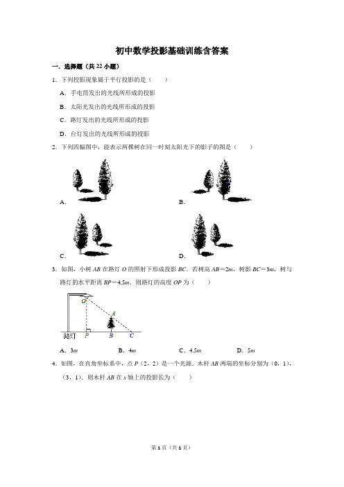 初中数学投影基础训练含答案