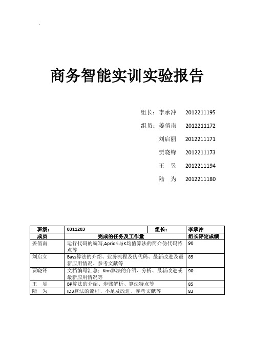 商务智能实训实验报告