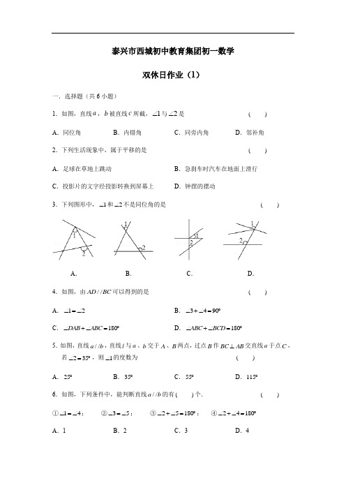 教育集团18—19学年下学期七年级双休日作业(1)数学试题(无答案)