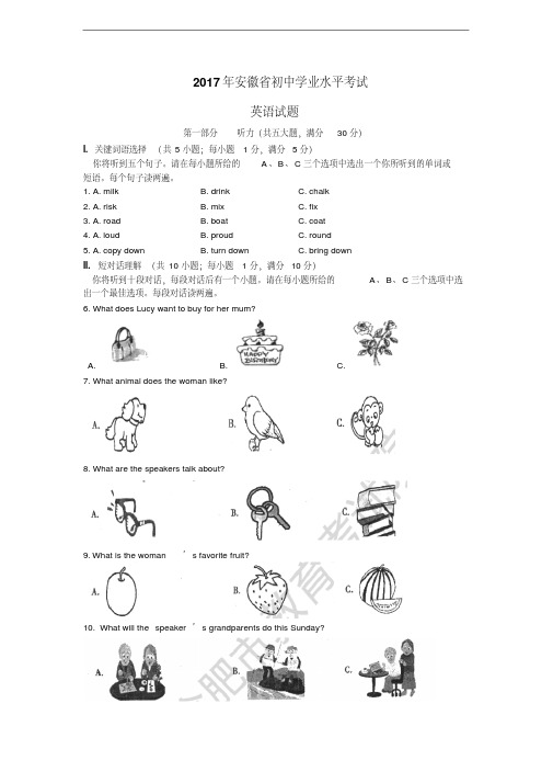 2017年安徽省中考英语试题(含答案)