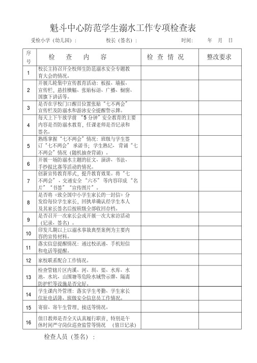 (完整版)防溺水专项检查表